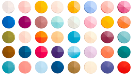 Array of colorful, faceted circle icons on a black background