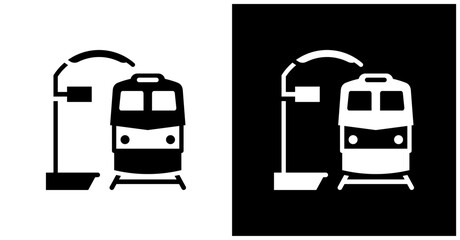 Fototapeta premium Train Station Icon Set In White And Black Background
