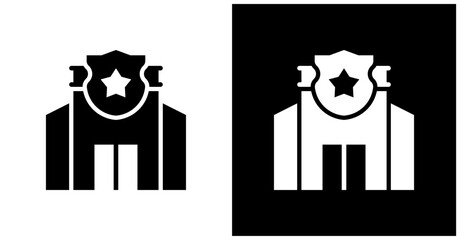 Police Station Icon Set In White And Black Background