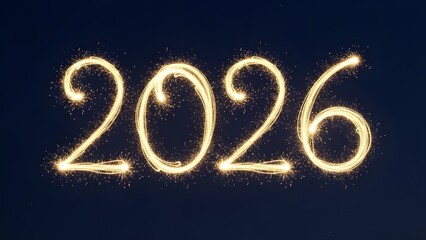 Glowing 2026 year number in sparkling light on dark background