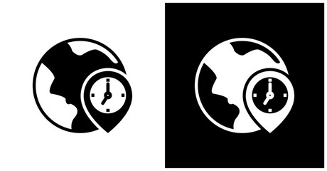 Time Zone Icon Set In White And Black Background