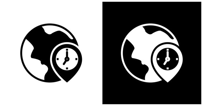Time Zone Icon Set In White And Black Background