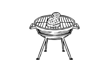hand drawn lineart illustration of barbecue grill
