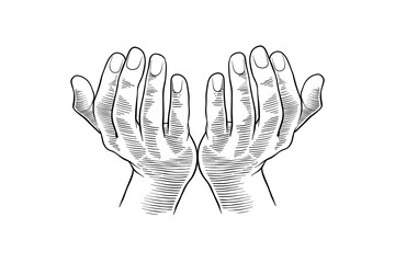 linear illustration of hands looking up