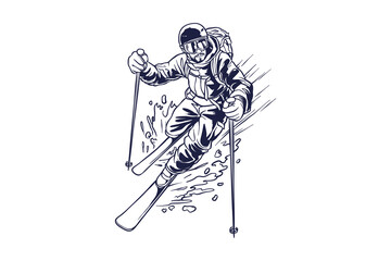 lineart illustration of a skier in the snow