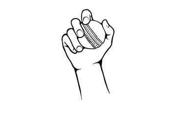 lineart illustration of a hand holding a softball