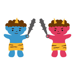 節分の鬼イラストセット（赤鬼・青鬼・金棒）