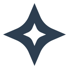 Dark blue abstract four-pointed star icon isolated on transparent background.