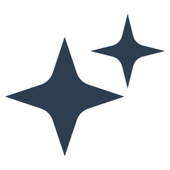 Simple navy sparkle stars icon isolated on transparent background