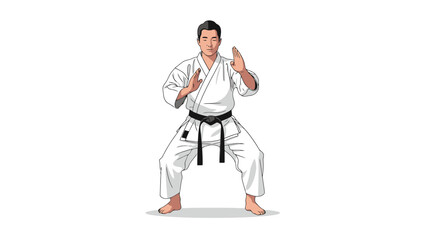 Martial Arts Practitioner in Traditional Uniform Performing a Ready Stance