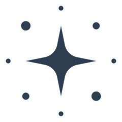 Dark sparkle star icon with surrounding dots on transparent background