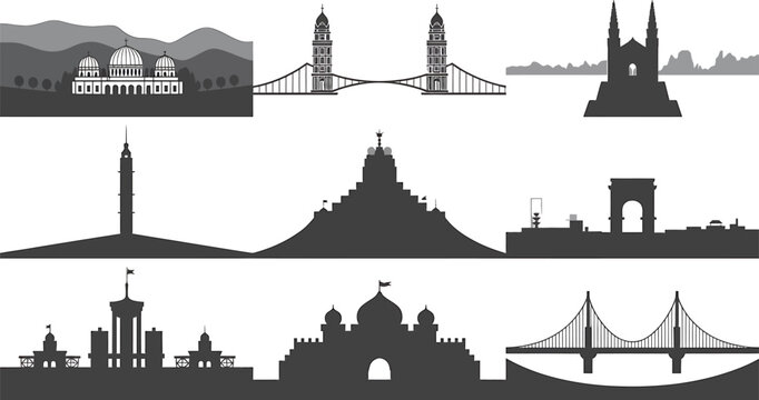 Collection of world cities skylines silhouettes of djupivogur dushanbe yerevan pyongyang