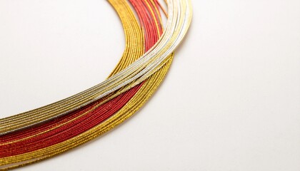 金銀赤の帯紐が重なり流れる和モダン装飾ラインの背景素材 generative ai