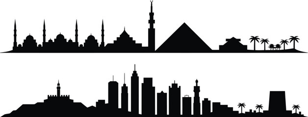 Naklejka premium Silhouettes of istanbul cairo luxor alexandria city skylines on transparent area