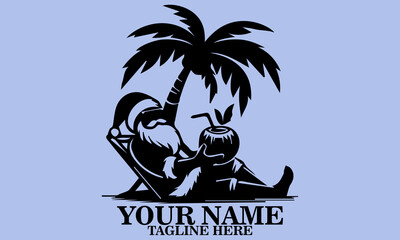 Holiday relaxation illustration santa under a palm tree, santa beach illustration vector and logo design