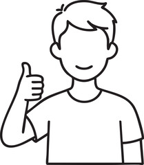 Thumbs Up Man Line Icon, Happy Male Character Illustration, Positive Gesture Outline Avatar