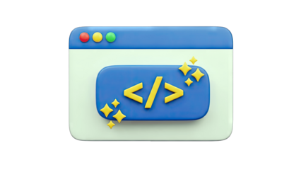 Coding Window with Code Symbol and Sparkles - Software Concept