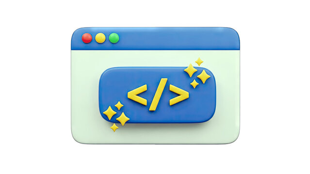 Coding Window with Code Symbol and Sparkles - Software Concept - Powered by Adobe