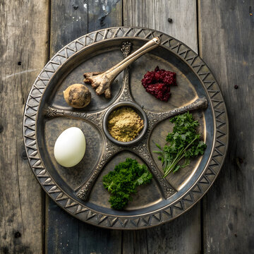 Passover Seder Plate Ritual Meal on transparent background