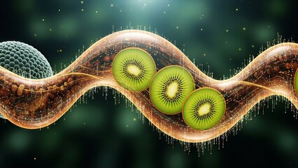 Abstract representation of kiwi fruit slices with organic cellular connections structure