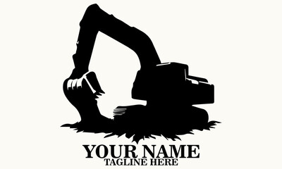 A rugged excavator in action, scooping earth with dramatic flair vector illustration, mini excavator logo vector, mini excavator icon logo