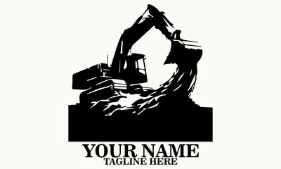 A rugged excavator in action, scooping earth with dramatic flair vector illustration, mini excavator logo vector, mini excavator icon logo
