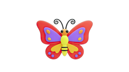Colorful 3D Butterfly on White Background