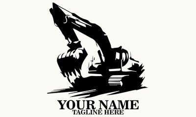 A rugged excavator in action, scooping earth with dramatic flair vector illustration, mini excavator logo vector, mini excavator icon logo
