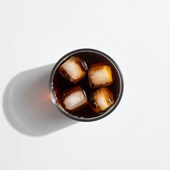 Glass of Iced Coffee with Ice Cubes from Above