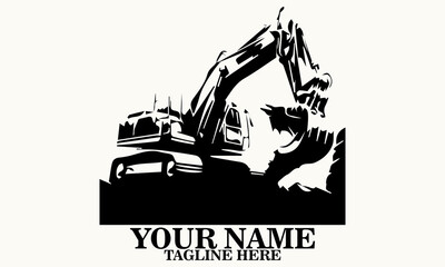 A rugged excavator in action, scooping earth with dramatic flair vector illustration, mini excavator logo vector, mini excavator icon logo