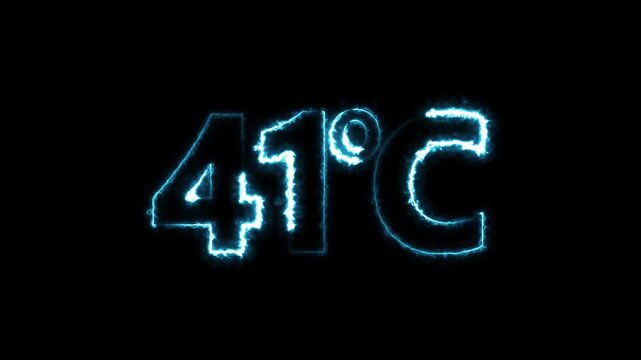 Neon 41&deg;C temperature display showing on dark background. Weather temperature displays by degree, climate change, Scientific designs text animation.