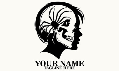 skull with black widow spider illustration vector, skull and spider logo icon. skull and spider vector illustration