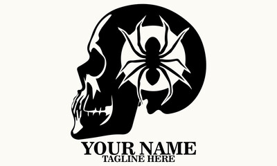 skull with black widow spider illustration vector, skull and spider logo icon. skull and spider vector illustration