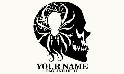 skull with black widow spider illustration vector, skull and spider logo icon. skull and spider vector illustration