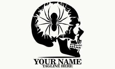 skull with black widow spider illustration vector, skull and spider logo icon. skull and spider vector illustration