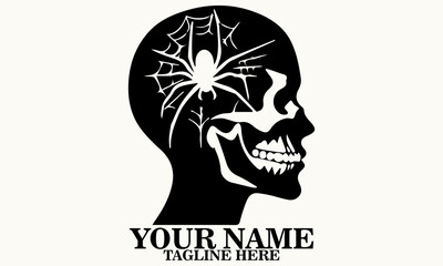 skull with black widow spider illustration vector, skull and spider logo icon. skull and spider vector illustration