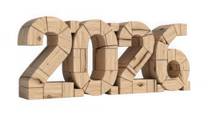3d Wooden 2026 Year Number Isolated On Black Background