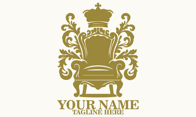 elegant throne logo icon. elegant throne vector illustration, elegant throne vintage ornate luxury design 