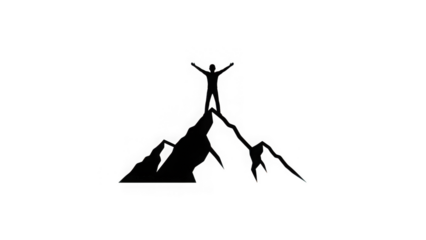 Minimalist Outline Of Person On Mountain Peak With Arms Up