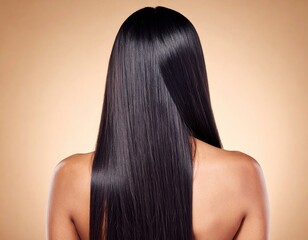 Fototapeta premium a woman with long, clean, shiny black hair. Back view. suitable for hair shampoo advertisements.