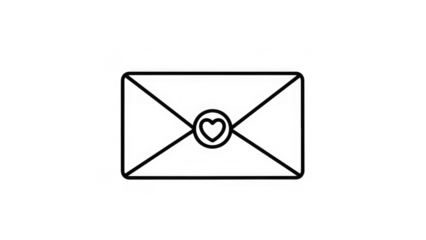 Outline Envelope With Heart Icon On Black Background