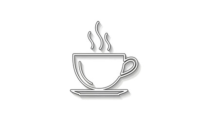 Minimalist Line Art of a Steaming Coffee Cup on a Saucer.