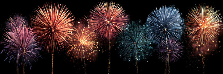Fototapeta premium set of isolated vector fireworks on a transparent background.
