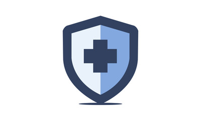 Flat Design Medical Shield Vector Icon, Plus Sign Symbol of Health Protection and Insurance