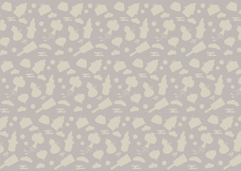 シンプルなお正月の縁起物のシルエットのシームレスパターン素材（グレー）