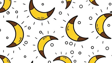 Stylized seamless backdrop displaying an array of crescent fruit drawings in yellow and brown tones