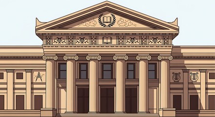 Obraz premium Classical Architecture Building Facade with Columns and Pediment.