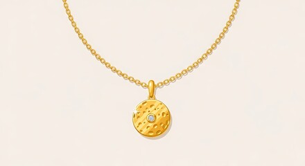 Fototapeta premium Elegant Gold Necklace with Textured Pendant and Diamond Accent.