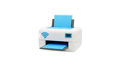 Wireless Printer Printing Documents on White Background