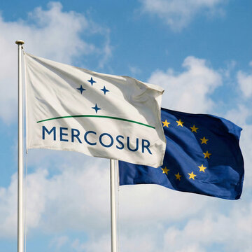 Mercosur and European Union Flags